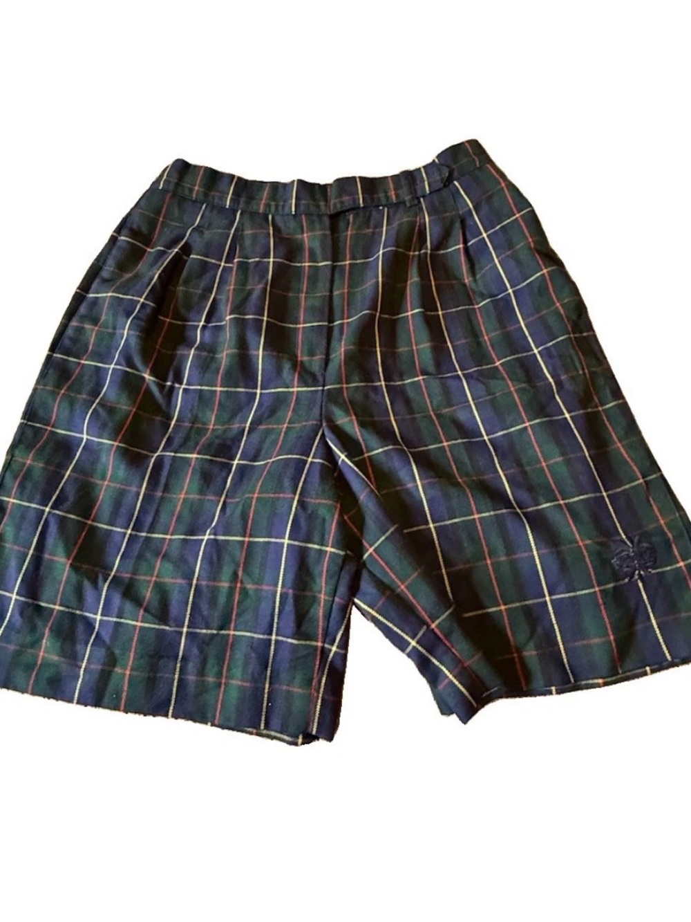 Vintage Tail High Waisted Pleated Bermuda Shorts Plaid Golf Women 10 Blue Green